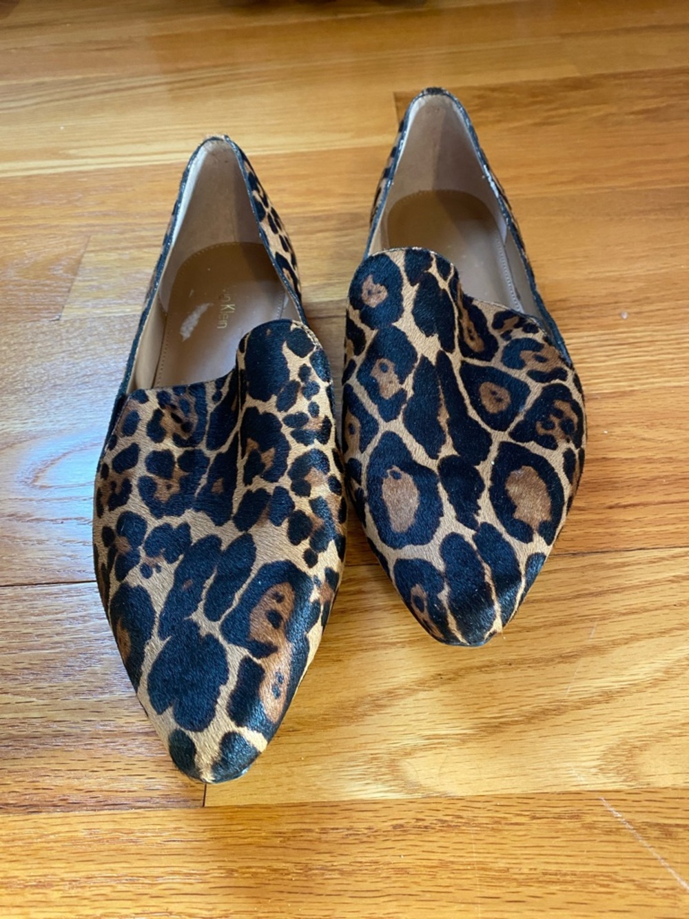 Calvin Klein Leopard Print Pointed Toe Flats - Brown/Black size 10